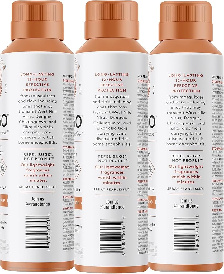 Citrus + Sandalwood Insect Repellent, 12-Hour Mosquito & Tick Protection, Picaridin-Based, Water-Based, Lightweight, Quick-Drying, Vanishing Scent, DEET Alternative, Face & Body Use,3 Pack