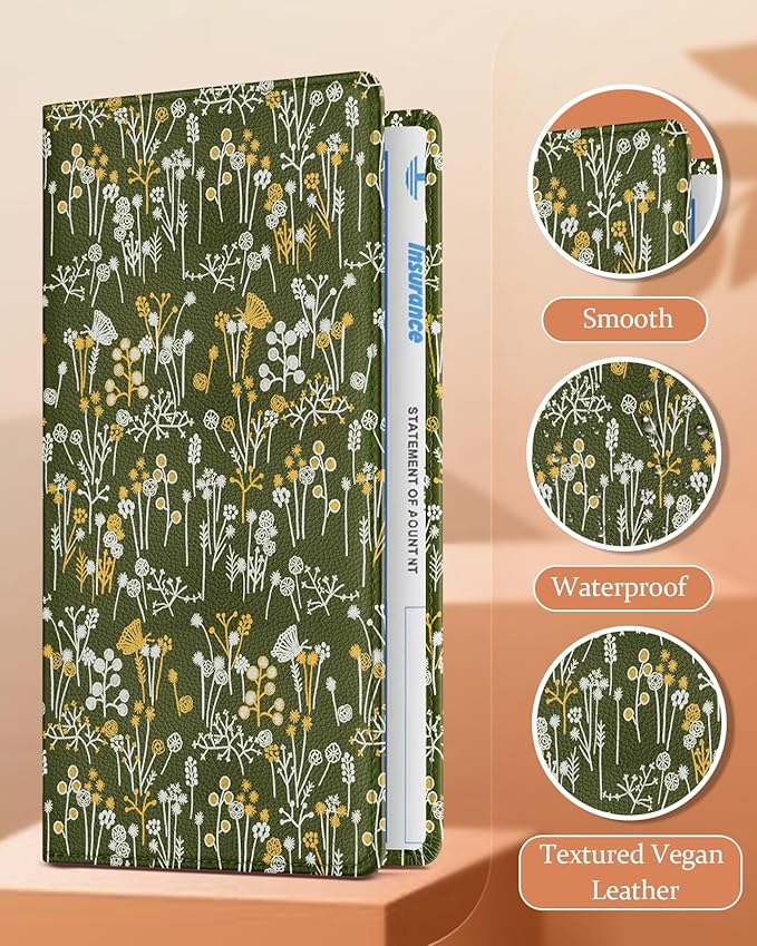 Slohif Car Registration and Insurance Card Holder - Vehicle Glove Box Organizer Women with Magnetic Shut Leather Automobile License Holders Coasters Auto Accessories Case for Document,Green