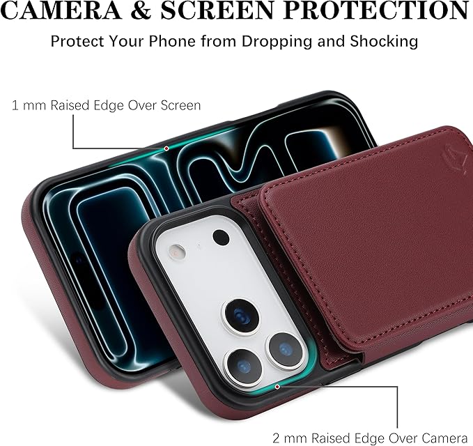 GUERNICA for iPhone 17 Pro Max (6.9") Case Wallet with Card Holder, RFID Blocking Leather Protection, Shockproof Women Men Phone Case for Apple 17 Pro Max, Wine Red