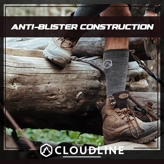 CloudLine - Merino Wool Graduated Compression Socks for Men and Women - Ultralight, Moisture Wicking, Made in USA - 1 Pair