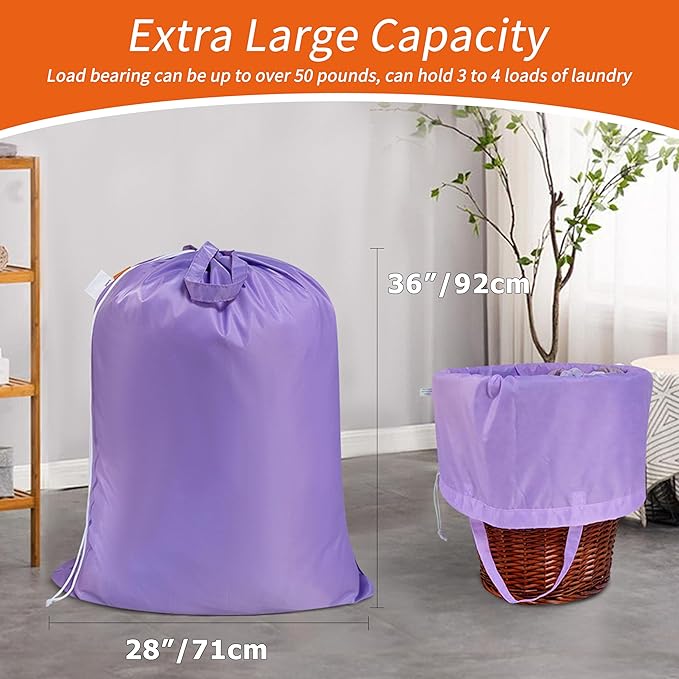 Polecasa Heavy Duty Large Laundry Bag with 130gsm Tear Resistant Fabric and Handles, Easy to Carry Durable Dirty Clothes Drawstring Bag, Perfect for College Dorm, Travel, 28”x36”,Purple