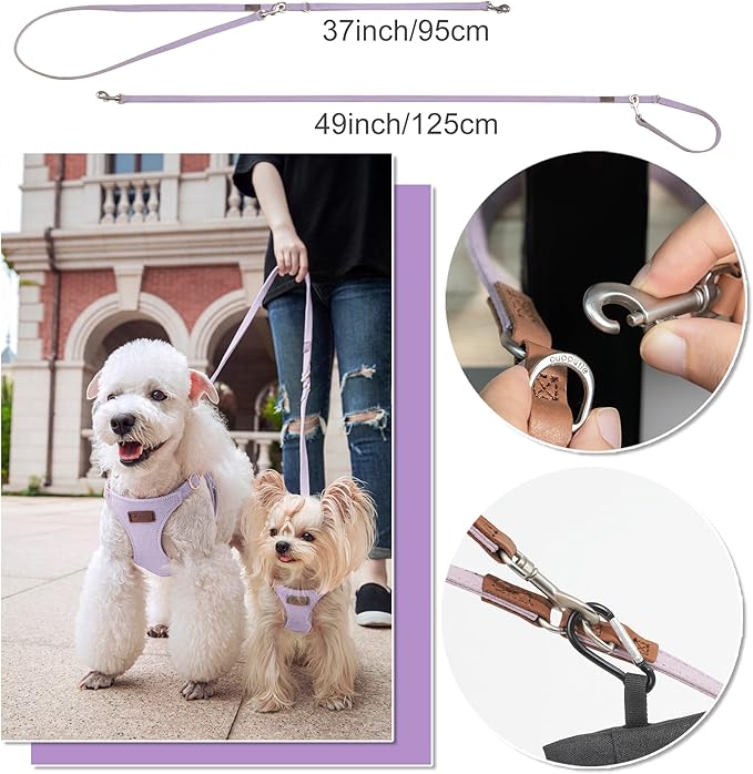 Puppytie No Pull XXS Puppy Harness with Multifunction Dog Leash,Soft Adjustable No Choke Escape Proof Pet Harness Vest,Light Purple,XXS