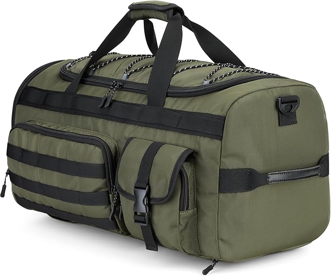Gonex 45L Duffel Bag for Men, 3 in 1 Convertible Carry Gym Duffle with Shoe Compartment, Tactical Gear Loops, Water-Repellent Lining, Workout & Travel Bag (Army Green)
