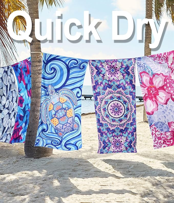 Margelife Sand Proof Microfiber Beach Towels Adult –Quick Fast Dry Beach Oversized Accessories for Travel Swimming Pool Yoga Blanket Lightweight Must Haves Items Women Gifts Turtle Coconut Tree