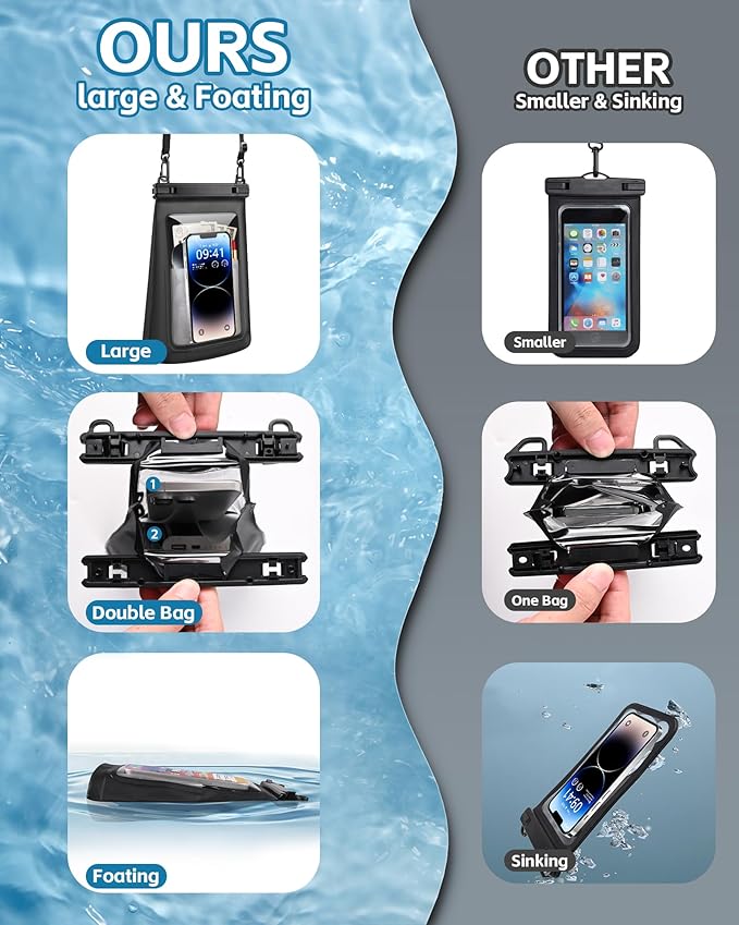 Extra Large Size Waterproof Phone Pouch - [Floating] Water Proof Pouch for iPhone Galaxy Google and More, IPX8 Waterproof Dry Bag for Beach Vacation Belongings