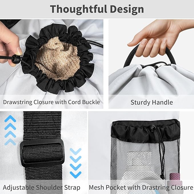 Laundry Bag Backpack with 3 Sizes Mesh Wash Bags and Shoulder Straps Foldable Clothes Hamper Bag with Drawstring Closure for College, Apartment, Laundromat (White)