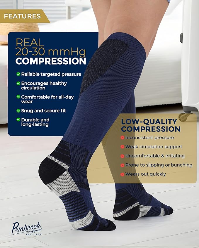 Pembrook 3 Pairs Compression Socks 20-30 mmHg - Compression Socks for Women and Men | Running, Athletic, Travel, Nurses