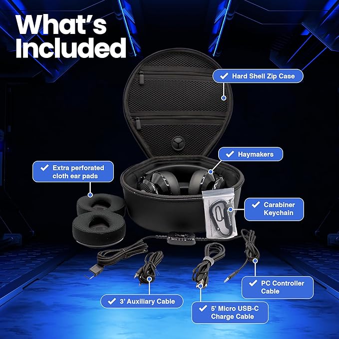 HAYMAKER Noise Cancelling Bluetooth Gaming Headphones - Dirac 3D Surround with 30+ Hr Battery, Touch Controls and RGB - Gaming Headsets for PS5, Xbox, PC, Switch & Mobile