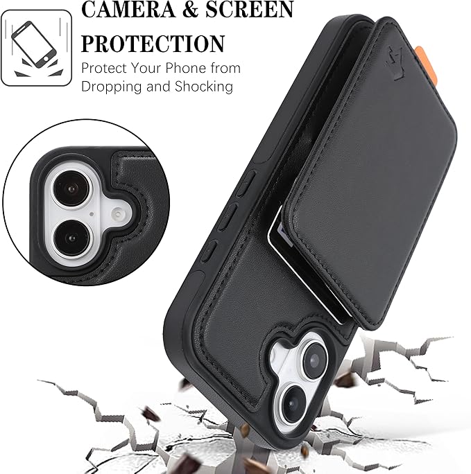 GUERNICA for iPhone 17 (6.1") Case Wallet with Card Holder, RFID Blocking Leather Protection, Shockproof Women Men Phone Case for Apple 17, Black