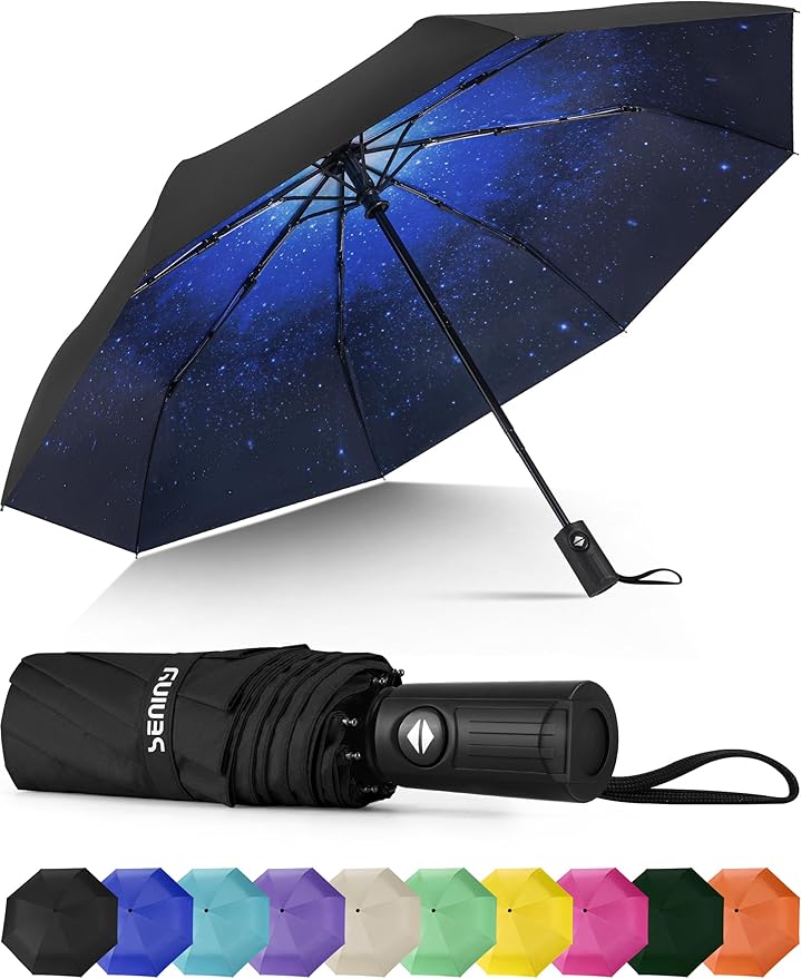 Seniny Windproof Travel Umbrella, Automatic Umbrellas for Rain, Portable & Compact Umbrellas for Backpack, Strong UV for Protection, Folding Small Sun Umbrella for Car, Walking