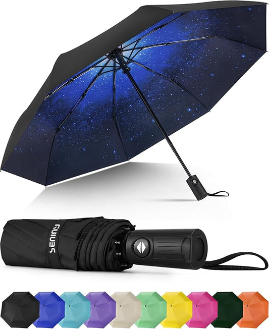 Seniny Windproof Travel Umbrella, Automatic Umbrellas for Rain, Portable & Compact Umbrellas for Backpack, Strong UV for Protection, Folding Small Sun Umbrella for Car, Walking