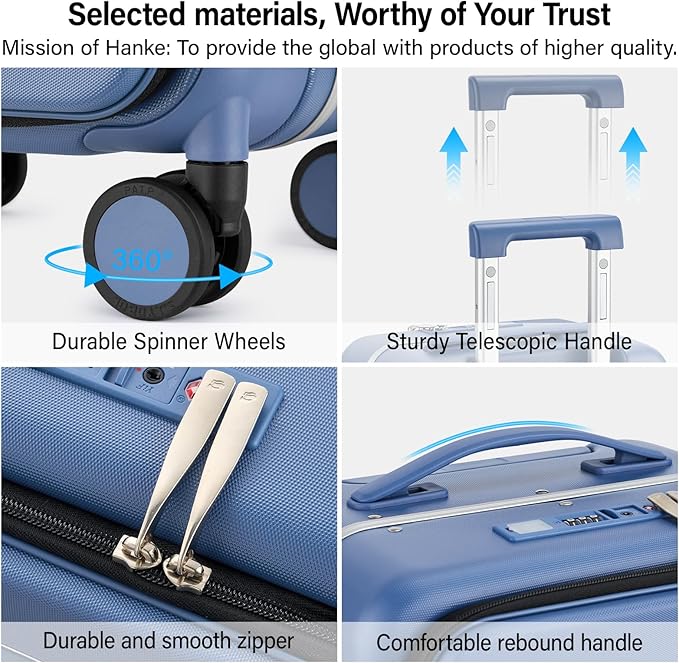 Hanke 28 Inch Luggage with Cup Holder and Charge,Top Opening Hard Shell Suitcases with Wheels and Dividers,Aluminum Frame Trunk Luggage Extra Large Suitcase with Lock for Travel,Interstellar Blue