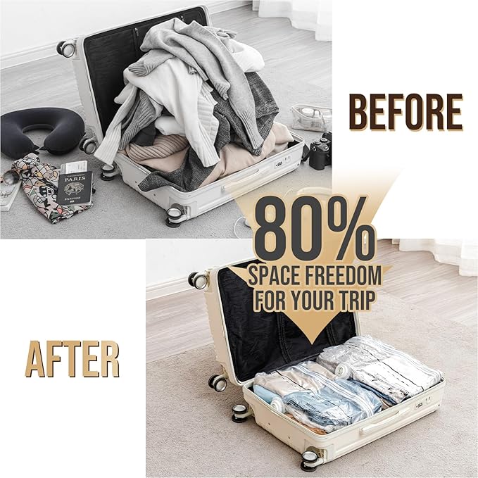 TAILI Travel Vacuum Storage Bags, Medium Cube (25x19x11 inch), 6 Pack Vacuum Seal Bags for Clothing, Compression Packing for Clothes, Blankets, Baby Clothes, No Pump Needed, Travel Essential