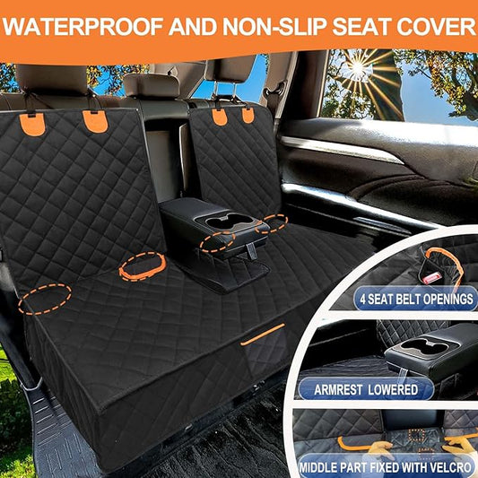 Dog Car Seat Cover for Back Seat Bench Cover, Compatible for Armrest 100% Waterproof & Nonslip Backseat Protector for Pet （Standard）