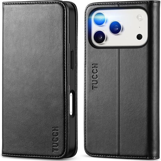 TUCCH Case Wallet for iPhone 17 Pro (6.3") 2025, RFID Blocking 3 Card Holders | Kickstand | PU Leather | Protective Flip Folio Cover | TPU Shockproof Interior Shell | Black