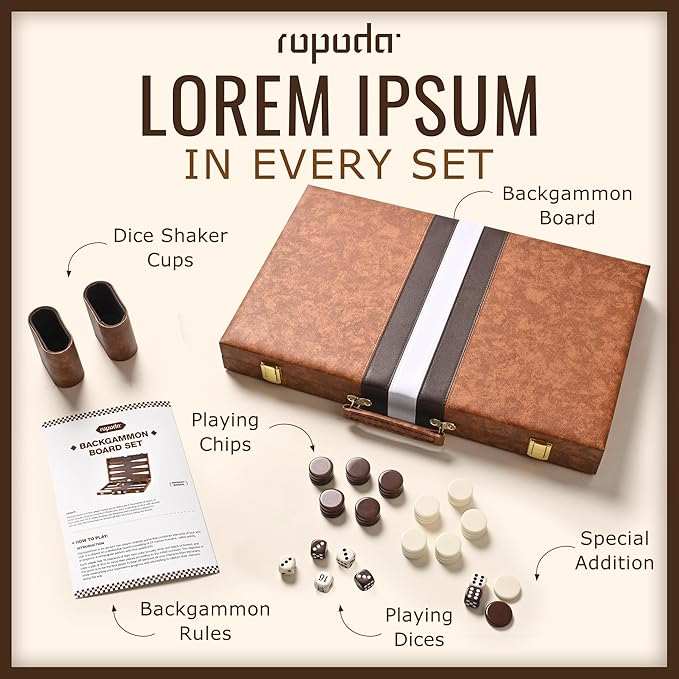ropoda Backgammon Board Game Set (18 Inches) for Adults and Kids,Classic Board Strategy Game,Portable and Travel Backgammon Set with Premium Leather Case,Best Strategy & Tip Guid