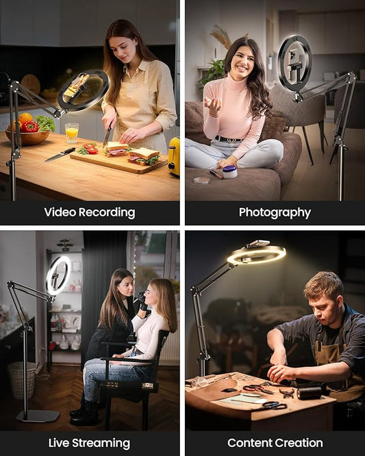 Ring Light with Stand Tripod for iPhone – Evershop 10” Overhead Camera Mount, 70.8” Tall Adjustable Selfie Light with Phone Holder for Video Recording, Photography, Streaming, TikTok, YouTube