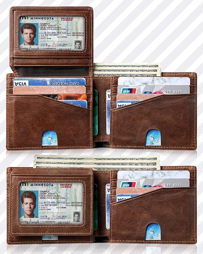Artpaxy Mens Wallet Bifold Genuine Leather RFID Blocking Wallet for Men with 2 ID Windows 12 Card Holders 2 cash pockets 1 Gift Box