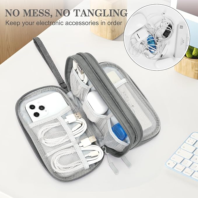 FYY Travel Cable Organizer Pouch Electronic Accessories Carry Case Portable Waterproof Double Layers All-in-One Storage Bag for Cord, Charger, Phone, Earphone Dark Grey
