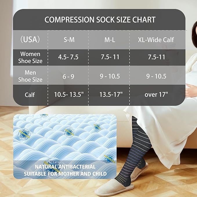 LEVSOX Thick Cotton Compression Socks for Women&Men 20-30mmHg Knee High Cute Support Sock for Nurses, Pregnancy, Travel