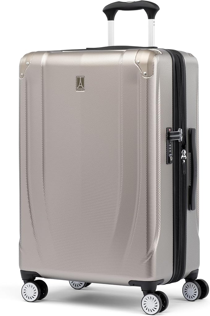 Travelpro Pathways 3 Hardside Expandable Luggage, 8 Spinner Wheels, Lightweight Hard Shell Suitcase, Checked Medium 25 Inch, Champagne