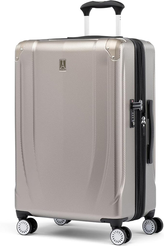 Travelpro Pathways 3 Hardside Expandable Luggage, 8 Spinner Wheels, Lightweight Hard Shell Suitcase, Checked Medium 25 Inch, Champagne