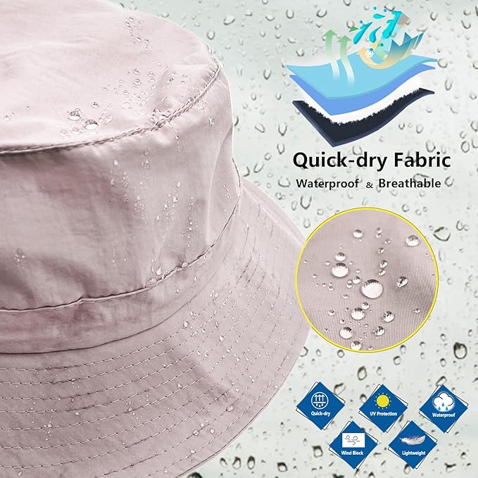 woogwin Waterproof Bucket Rain Hat with Chin Strap Quick Dry Packable Boonie Sun Hat Safari Hat UV Protection