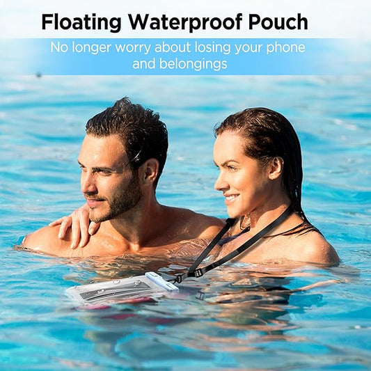 CACOE [Floatable] Floating Universal Waterproof Phone case 2 Pcs-Up to 7.0",Waterproof Phone Pouch with Adjustable Neck Lanyard,IPX8 Cellphone Dry Bags for Beach Pool Swimming（White+Blue）