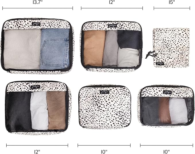 Jadyn Packing Cubes for Travel, 6-Piece Large Packing Cube Organizer Set for Suitcase, Duffel Bag, Luggage, Multiple Sizes Travel Essentials (Cheetah Spot)