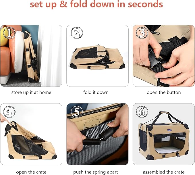 Petprsco Portable Collapsible Dog Crate, Travel Dog Crate 24x17x17 with Soft Warm Blanket and Foldable Bowl for Large Cats & Small Dogs Indoor and Outdoor