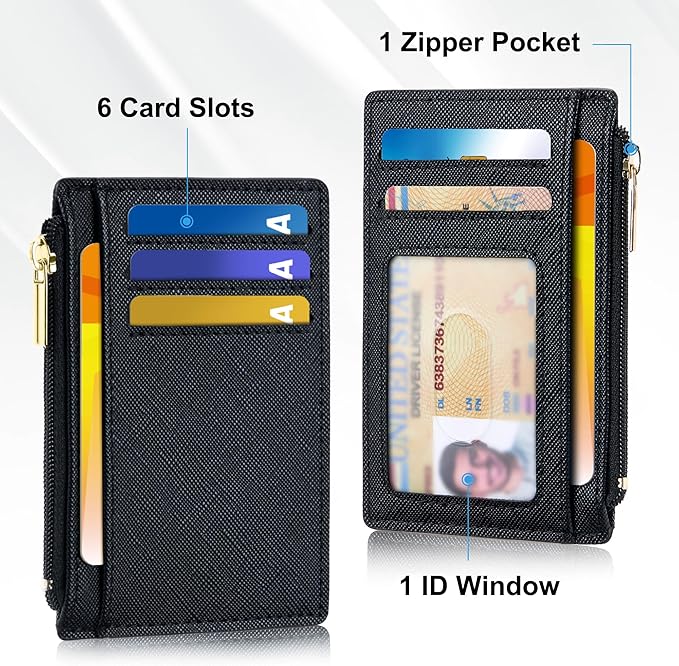 Tipmile Credit Card Holder for Women Slim Minimalist Front Pocket RFID Blocking Wallet Small Compact Card Case with ID Window, Crosshatch Black
