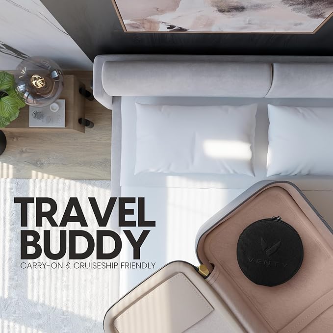 VENTY Portable Fan - Wireless Battery Operated Fan - 4 Speeds - LED Lighting - Carry Case & Remote Control - Cruise Travel - Outdoor Travel RV Power Bank With USB-C Port (White with Case)