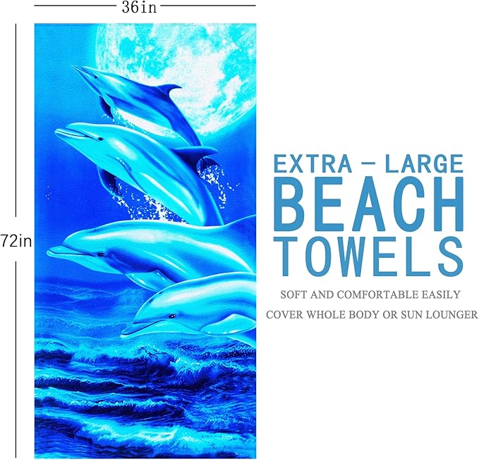 Genovega 2 Packs Oversized Beach Towel Set Extra Large Big XL Pool Camping Swim Clearance Towels 36x72 Soft Blanket Cruise Essentials Accessories Must Haves Vacation Necessities Adult Blue Dolphins