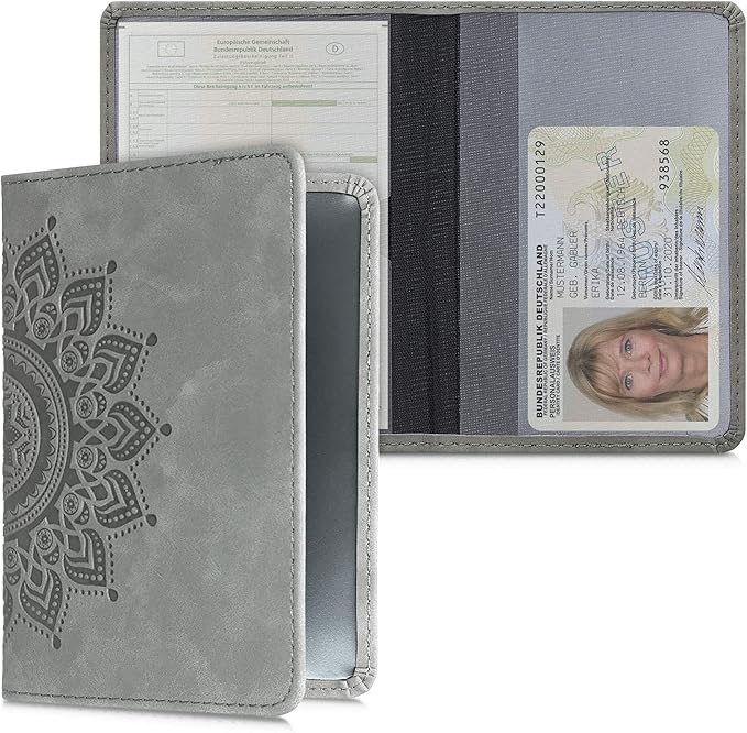 kwmobile Registration and Insurance Holder - Car Document Holder for Vehicle Documents and Cards - PU Leather with Design - Grey