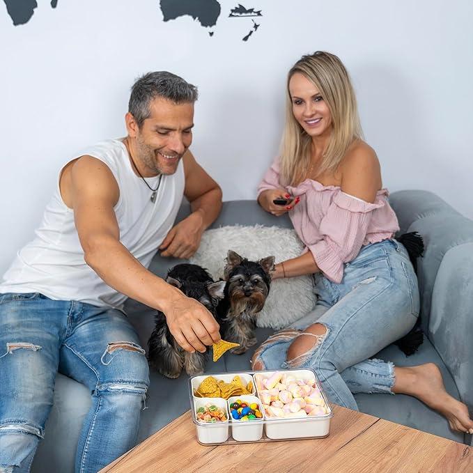 Mason & Meadow Small Snackle Box Container - Travel Snack Box Container - Snacklebox - Divided Serving Tray With Lid and Handle - Portable Snack Tray With Lid - Snackle Boxes (4 Compartments - Cream)