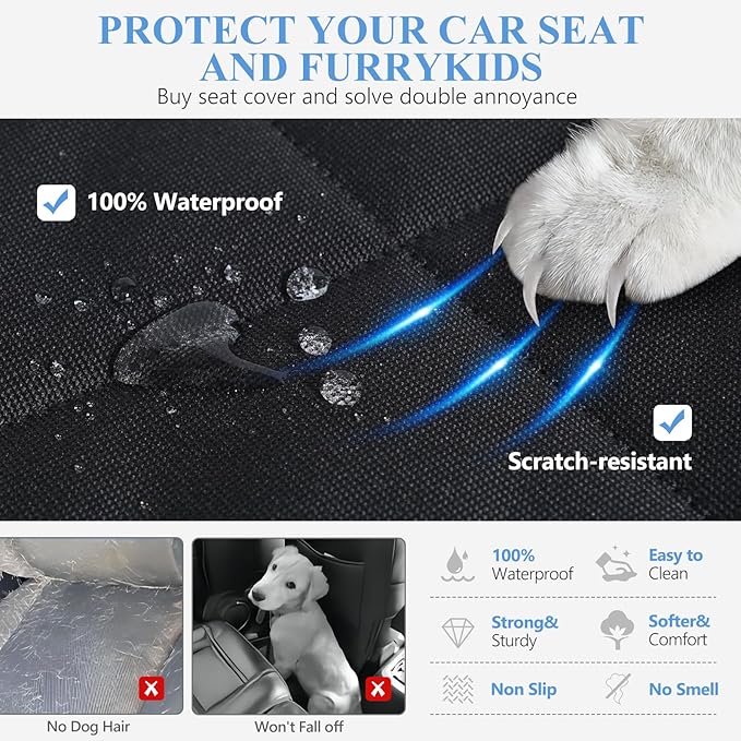 2025 Upgraded Back Seat Extender for Dogs with Soft Blanket, Dog Car Seat Cover for Back Seat Holds 420lbs, Hard Bottom Backseat Cover for Dogs, Waterproof Dog Hammock for Car, SUV, Truck, Black