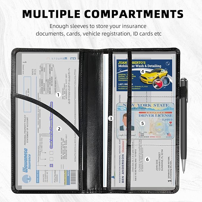 Car Registration and Insurance Holder PU Leather Vehicle Insurance and Registration Holders Wallet Case with Elastic Band Closure for ID Card, Driving Licence, Black and White Cow Print