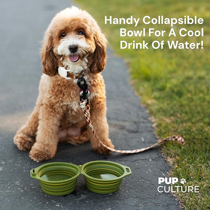 Pup Culture Dual Collapsible Dog Bowls | Silicone Travel Water Bowl for Dogs | Food Grade, No Plastic Rim, Portable Dog Bowl for Food and Water - Easy to Clean | BPA Free and Safe for Your Pup-Green