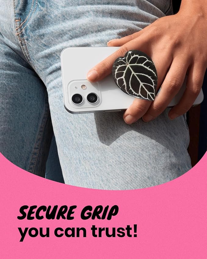 OnTheGrip Cute Acrylic Tropical Leaf Design Collapsible Expandible Mobile Phone Grip Stand Holder for Smartphone Tablet Cell Phone Accessory (Crystallinum Dark)