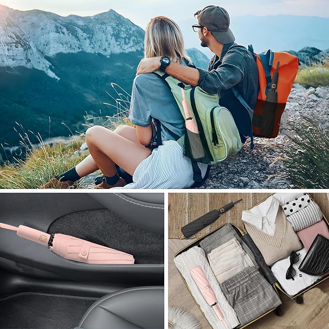 2-Pack Windproof, Waterproof, UV-Blocking Portable Travel Umbrella, Compact Sun & Rain Folding Umbrella, Double Rib Structure, Large Auto Open and Close Car Umbrella