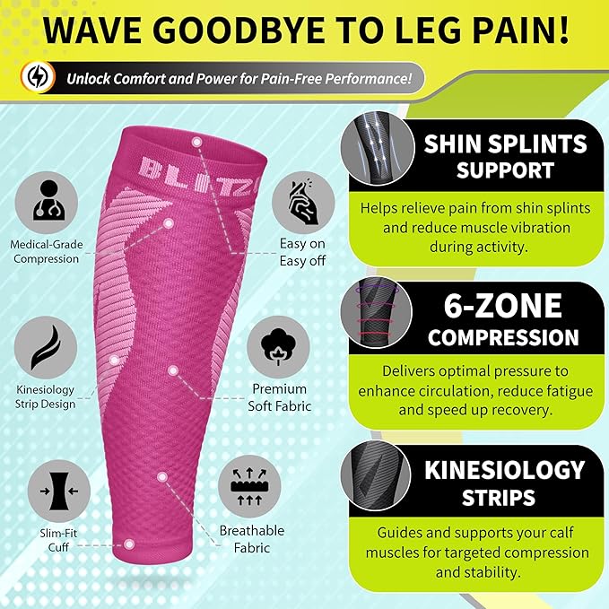 BLITZU Calf Compression Sleeve for Men & Women Footless Compression Socks Support Runners Leg Sleeve Shin Splints Pain Relief