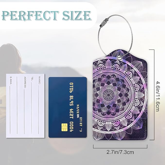 Luggage Tags for Suitcase,2 Pack Boho Mandala Luggage Tag Galaxy Starry Leather Privacy Cover ID Label with Stainless Steel Loop for Women Men Kids Girls Travel