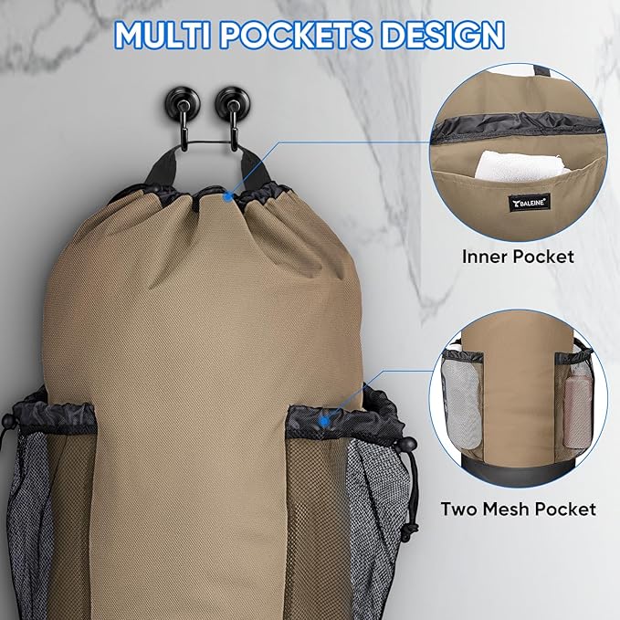 BALEINE 120L Laundry Bag Backpack, 900D Oxford Fabric Large Travel Laundry Bags with Shoulder Straps and 2 Mesh Pockets for College Dorm, Apartment, Laundromat (Khaki, 120L)