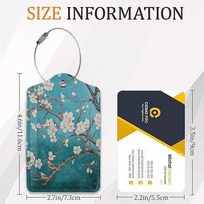 Blossoms Luggage Tags for Suitcase 3 Pack, Leather Bag Tags Identifiers with Privacy Name Address Labels and Durable Steel Loop for Men Women Backpack