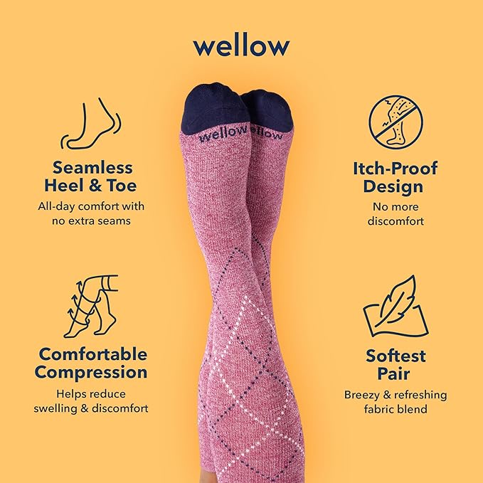Wellow Premium Socks (Compression Socks - Regular) for Men & Women, Made with Viscose from Bamboo, Knee High, 18-25 mmHg