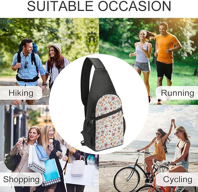 SWEET TANG Sling Bag Crossbody Backpack for Women Men, Breathable Multipurpose Satchel Bag Cute Pink Flowers Floral Corgi, Anti Theft Funny Outdoor Daypack