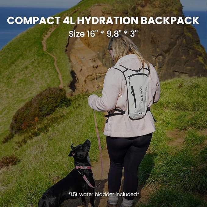 EVERFUN Hydration Backpack Running Vest Small Hiking Water Backpack with 1.5L Water Bladder for Women Men, Lightweight Reflective Dayhike Hydro Pack for Trail Running, Biking, Race, Marathons