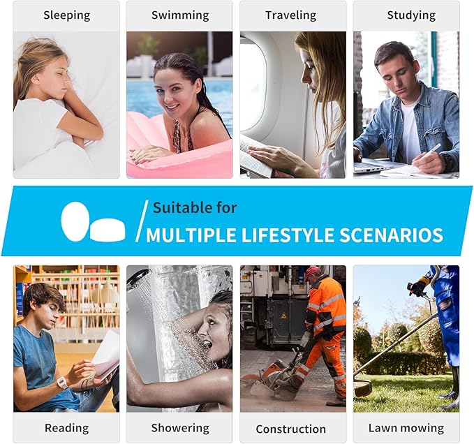 LYSIAN Soft Moldable Silicone Earplugs for Sleep, 5 Pairs, SNR 27dB Noise Cancelling Sleeping Ear Plugs for Swimming, Travel, Snoring(Blue)