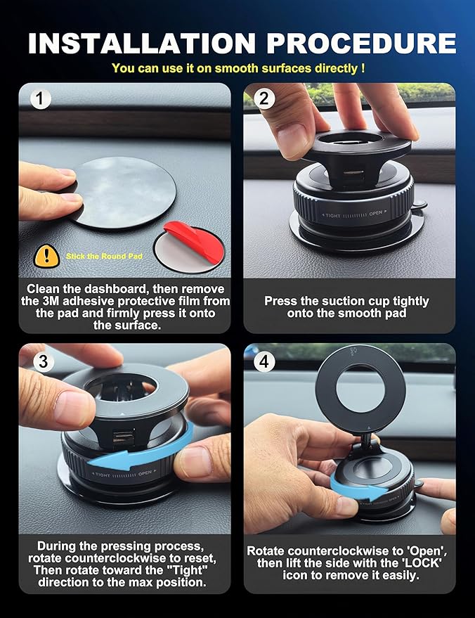 Upgraded 360° Vacuum Magnetic Phone Holder, Magnetic Car Phone Mount, Hands-Free Suction Cup Phone Holder for Car/Gym/Mirror/Shower/Smooth Surface, Car Mount Fit for iPhone 17 Pro Max White