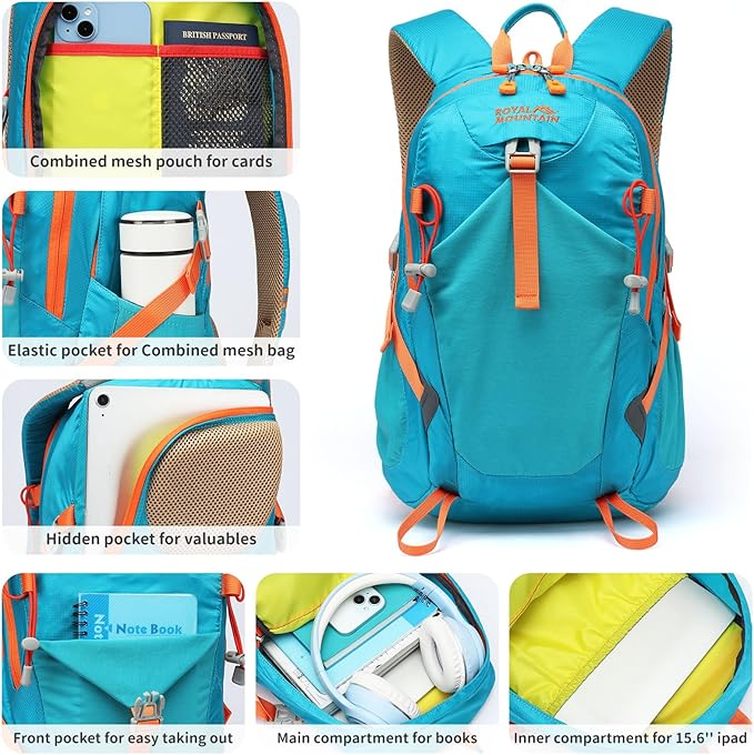 Hiking Backpack 30L Foldable Travel Daypack For Women Men,Camping Daypack Backpacks Lightweight,Durable Hiking Backpack Fit For Hiking,Daily Commuting,Short Trips.(With Rain-cover)